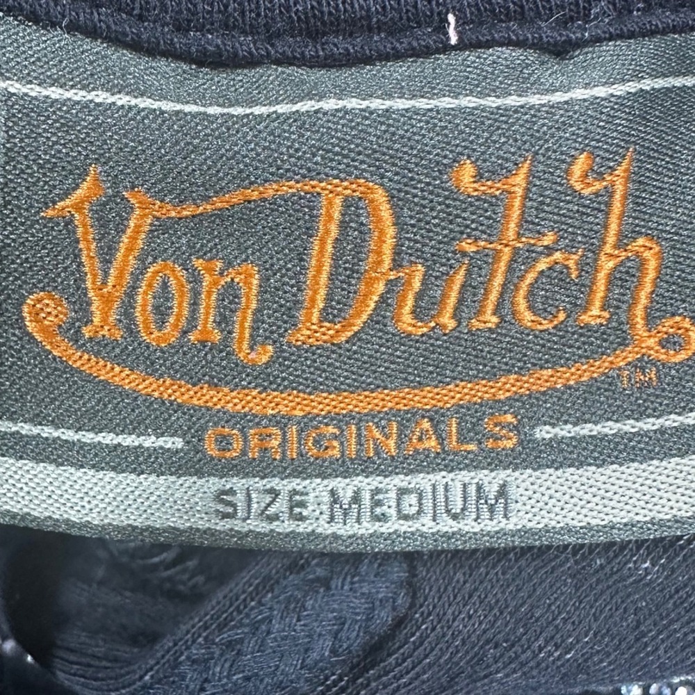 Von Dutch Hoodie Womens Medium Black Acid Wash Rhinestone Logo Cropped Pullover - Picture 8 of 9